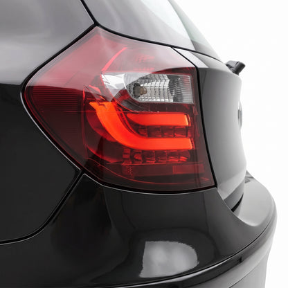 BMW 1 Series E81 / E87 Pre LCI (2004 - 2006) Clear Red 3D LED Tail Lights LH + RH installed close-up