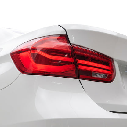 BMW 3-Series F30 / F80 / M3 (2012 - 2019) Sequential Red LED Tail Lights LH + RH installed close-up