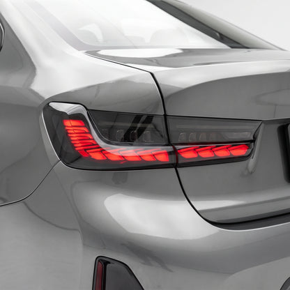 BMW 3-Series G20 (2019 - 2022) GTS Style Sequential Smoked Full LED Tail Lights LH + RH installed close-up