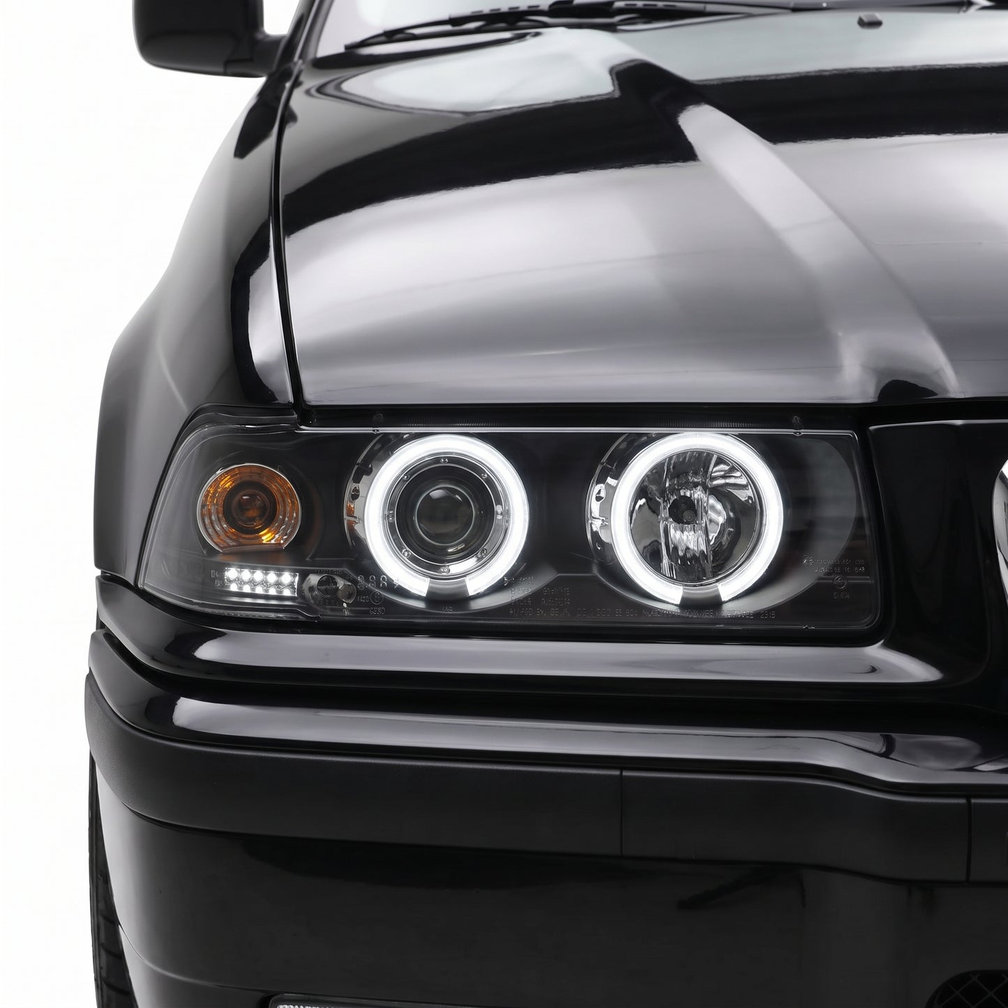 BMW 3 Series E36 Sedan / Wagon (1991 - 1997) Black CCFL Angel Eyes Projector Headlights LH + RH