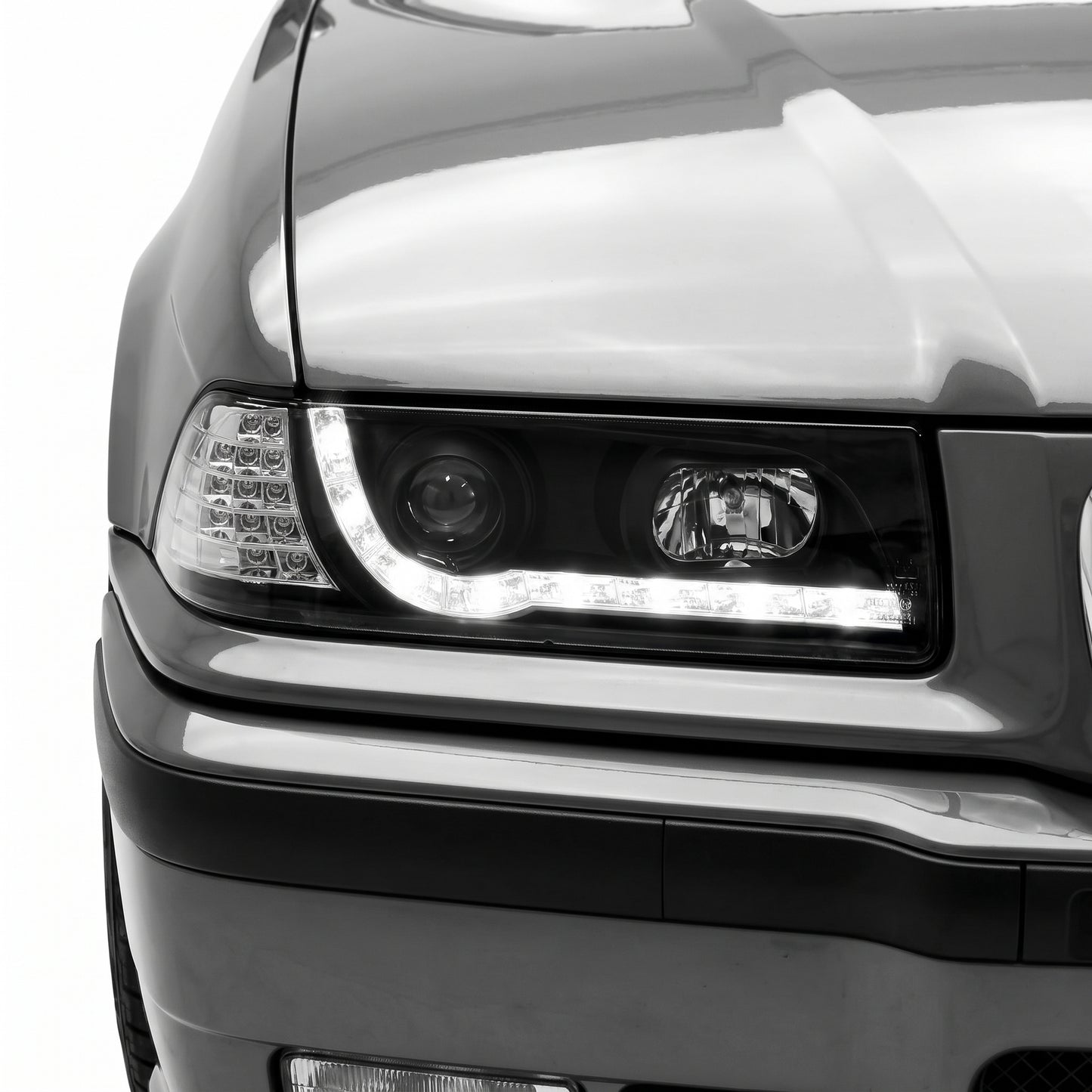 BMW 3 Series E36 (1991 - 1999) Black DRL LED Headlights LH + RH