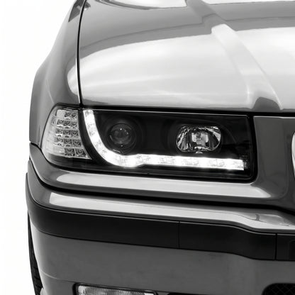 BMW 3 Series E36 (1991 - 1999) Black DRL LED Headlights LH + RH