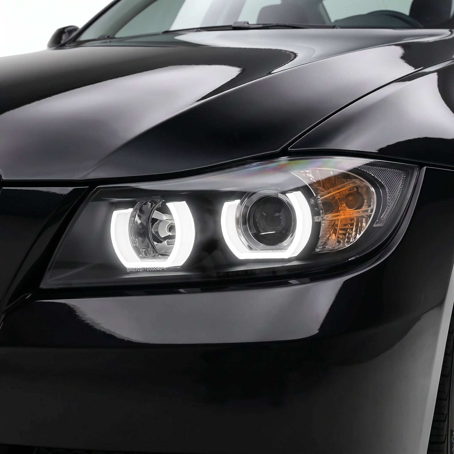 BMW 3 Series E90 / E91 (2005 - 2008) Black LED 3D Angel-Eyes Projector Headlights LH + RH