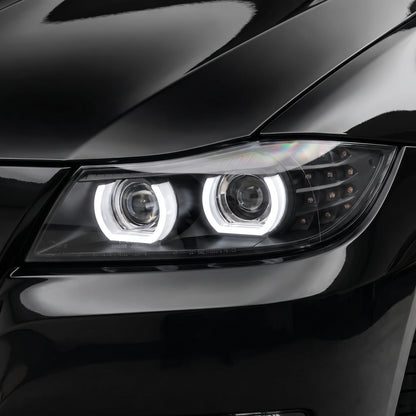 BMW 3 Series E90 / E91 (2009 - 2012) HID / Xenon Model LED 3D Angel-Eyes Projector Headlights LH + RH