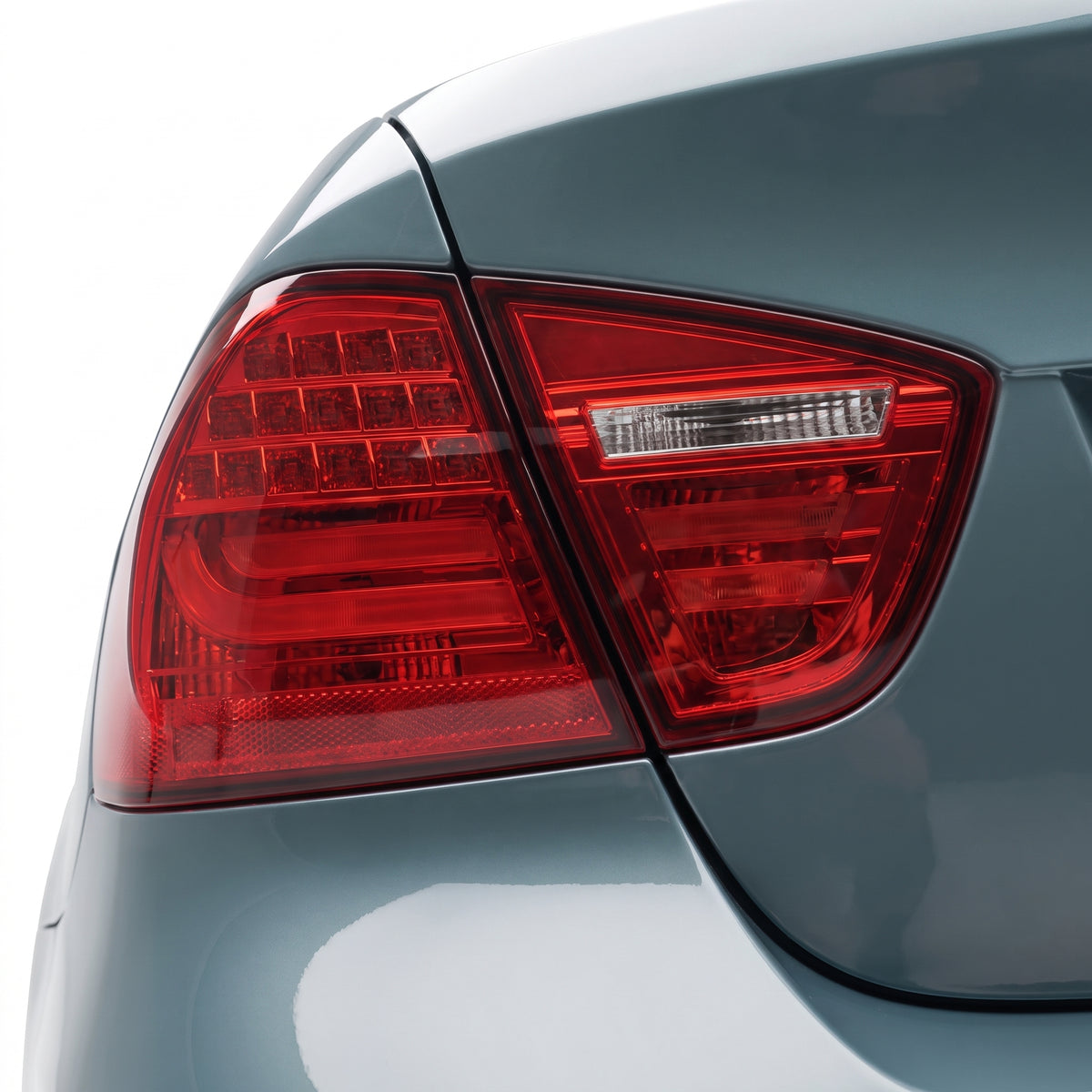BMW 3 Series E90 Pre LCI (2005 - 2008) M3 LCI Style 3D LED Stipe Tail Lights LH + RH installed close-up