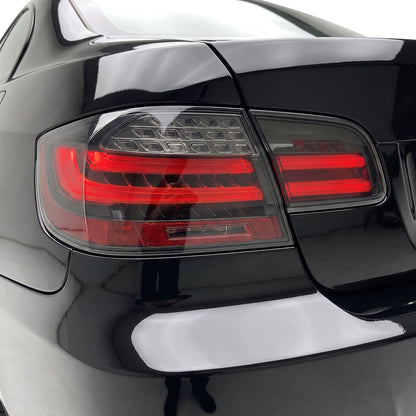 BMW 3 Series E92 (2006 - 2013) LCI Update Style 3D Full LED Stripe Bar Tail Lights LH + RH installed close-up