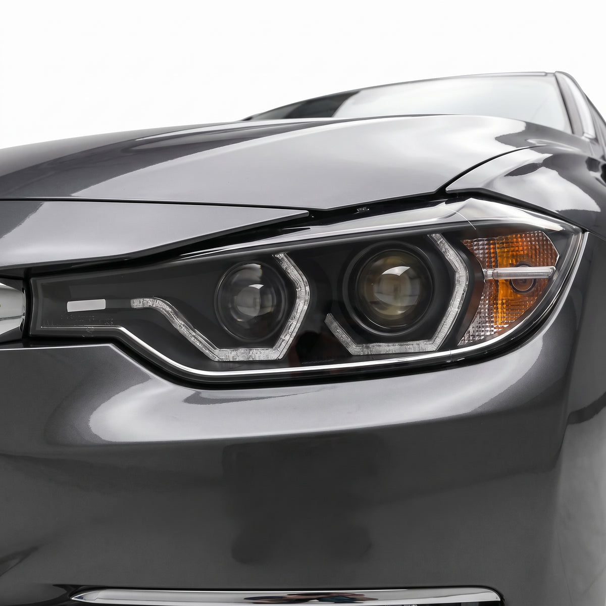 BMW 3 Series F30 / F31 (2012 - 2015) HID Model LED DRL Projector Headlights LH + RH installed close-up