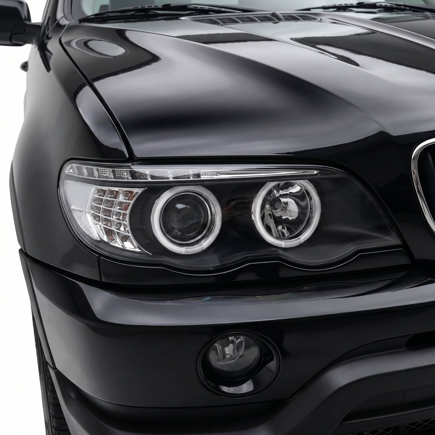 BMW X5 E53 Pre-LCI (2000 - 2003) Black CCFL Angel Eyes Projector Headlights LH + RH