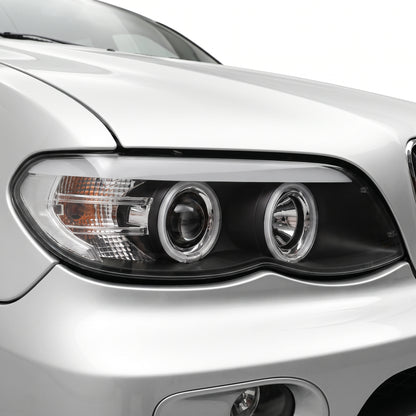 BMW X5 E53 (2004 - 2006) Halogen Model CCFL Angel-Eyes Projector Headlights LH + RH installed close-up