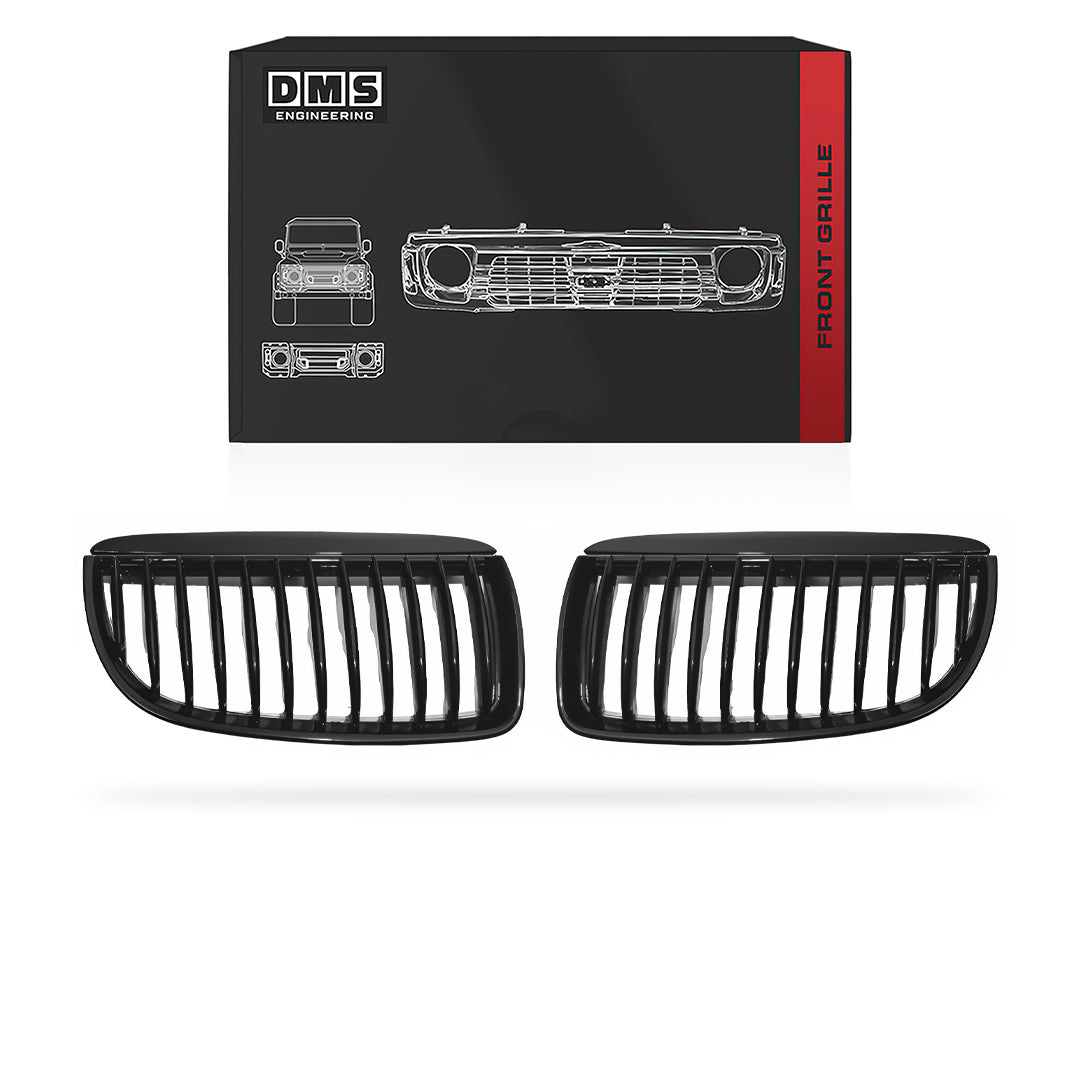 BMW 3 Series E90 / E91 (2005 - 2008) Gloss Black / Matte Black / Chrome Silver M3 Style Front Kidney Grille