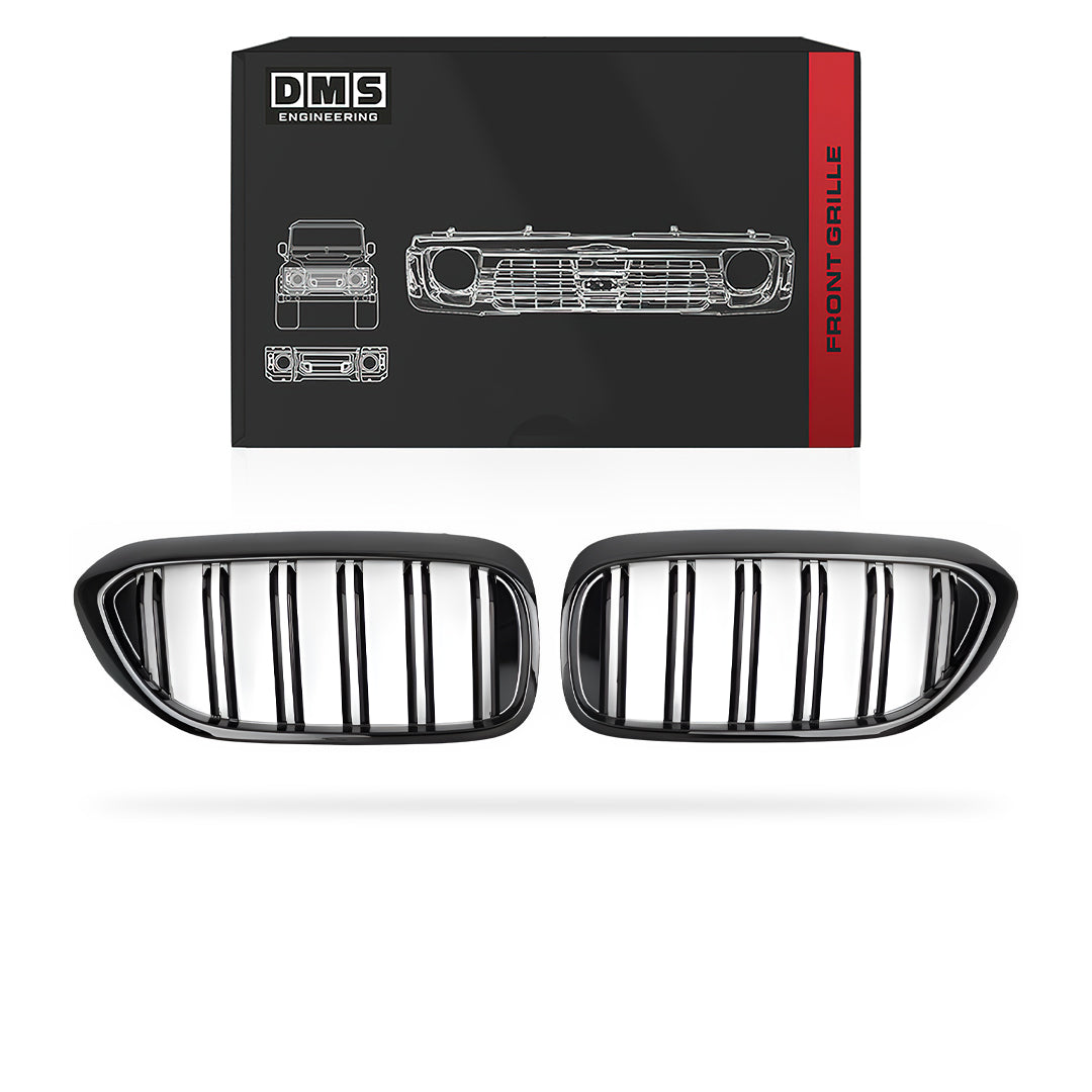 BMW 5 Series G30 / G31 (2017 - 2020) Gloss Black / Gloss Black with colour stripes M5 Style Front Bumper Bar Kidney Grille