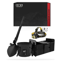 DMS Camping & Off-Roading Kit - Boot Organiser + Collapsible Water Jug + Foldable Shovel with Compass + Head Torch