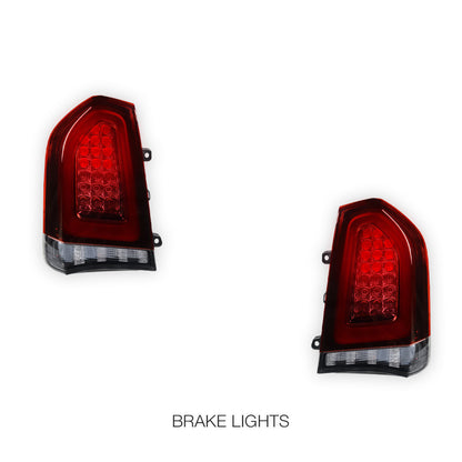 Chrysler 300 / LX (2012 - 2015) Smoked Red Full LED Tail Lights With Mars Bumper Bar LH + RH