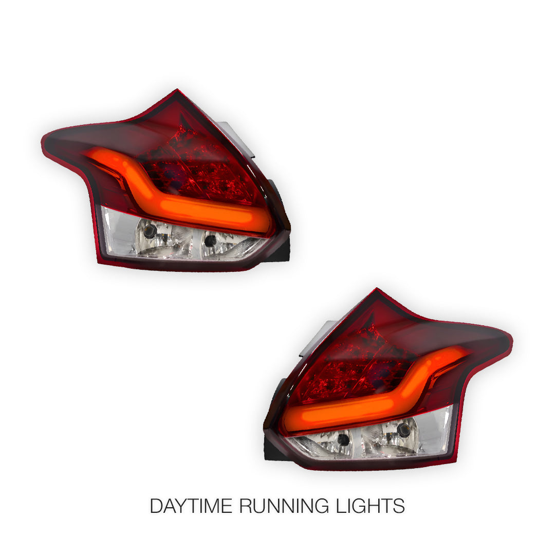 Ford Focus LW (2012 - 2015) Smoked Red 3D LED Stripe Bar Tail Lights LH + RH