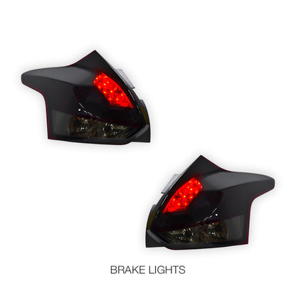 Ford Focus LW (2012 - 2015) Smoked Red 3D LED Stripe Bar Tail Lights LH + RH