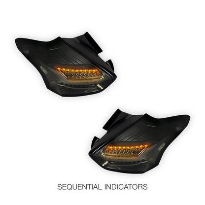 Ford Focus LZ (2015 - 2018) Sequential Smoked 3D Full LED Stripe Bar Tail Lights LH + RH