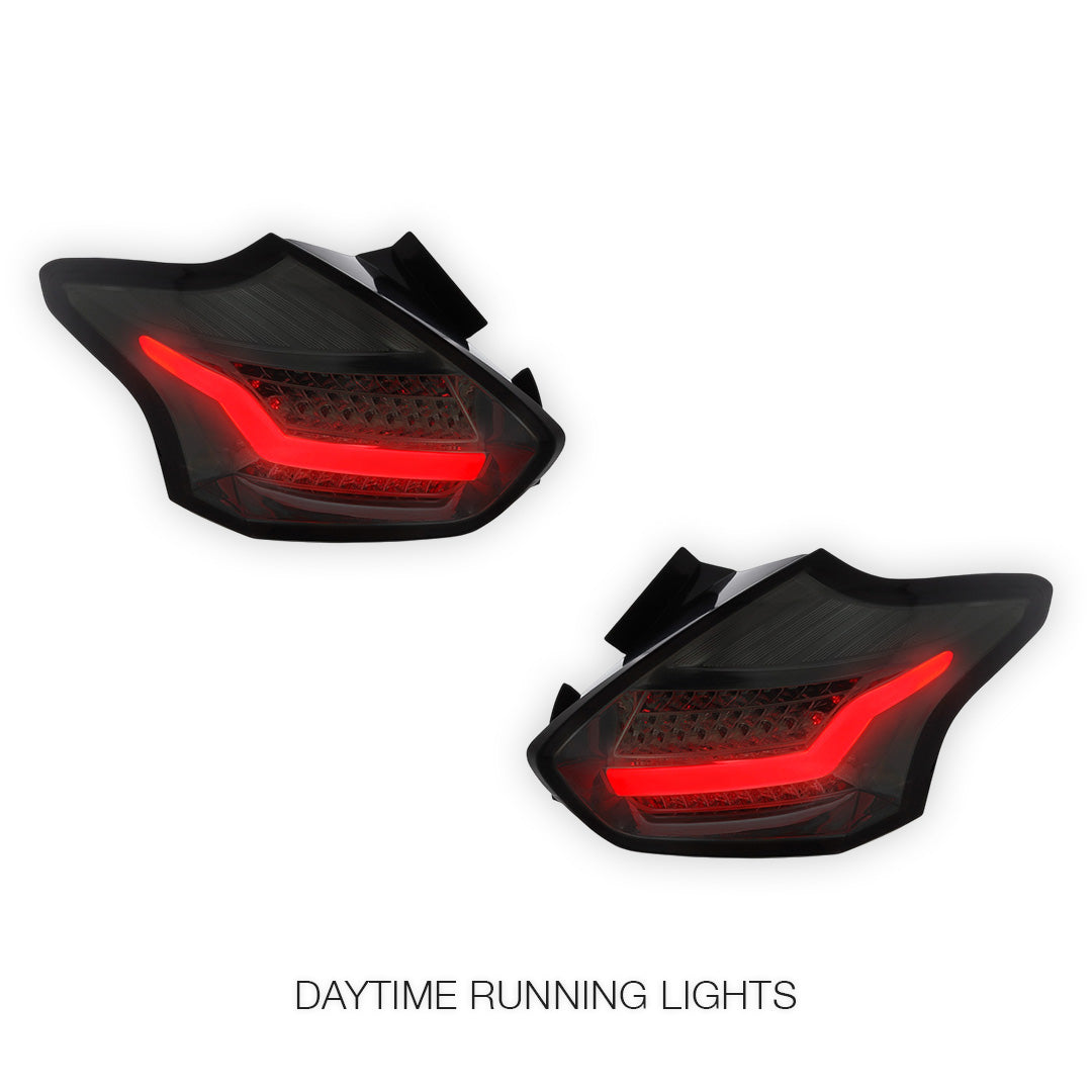 Ford Focus LZ (2015 - 2018) Sequential Smoked Red 3D Full LED Stripe Bar Tail Lights LH + RH