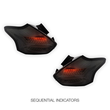 Ford Focus LZ (2015 - 2018) Sequential Smoked Red 3D Full LED Stripe Bar Tail Lights LH + RH