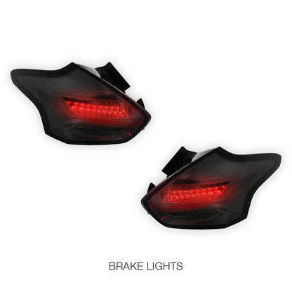 Ford Focus LZ (2015 - 2018) Sequential Smoked Red 3D Full LED Stripe Bar Tail Lights LH + RH