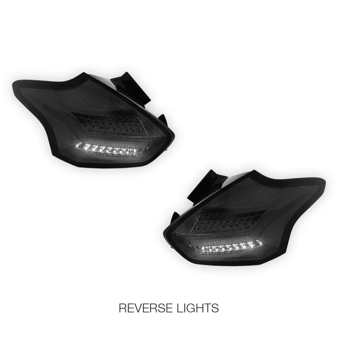 Ford Focus LZ (2015 - 2018) Sequential Smoked Red 3D Full LED Stripe Bar Tail Lights LH + RH