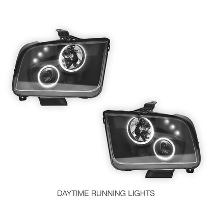 Ford Mustang (2005 - 2009) Black CCFL Angel Eyes Projector Headlights LH + RH