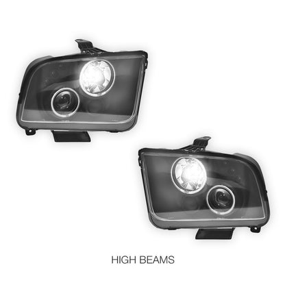Ford Mustang (2005 - 2009) Black CCFL Angel Eyes Projector Headlights LH + RH