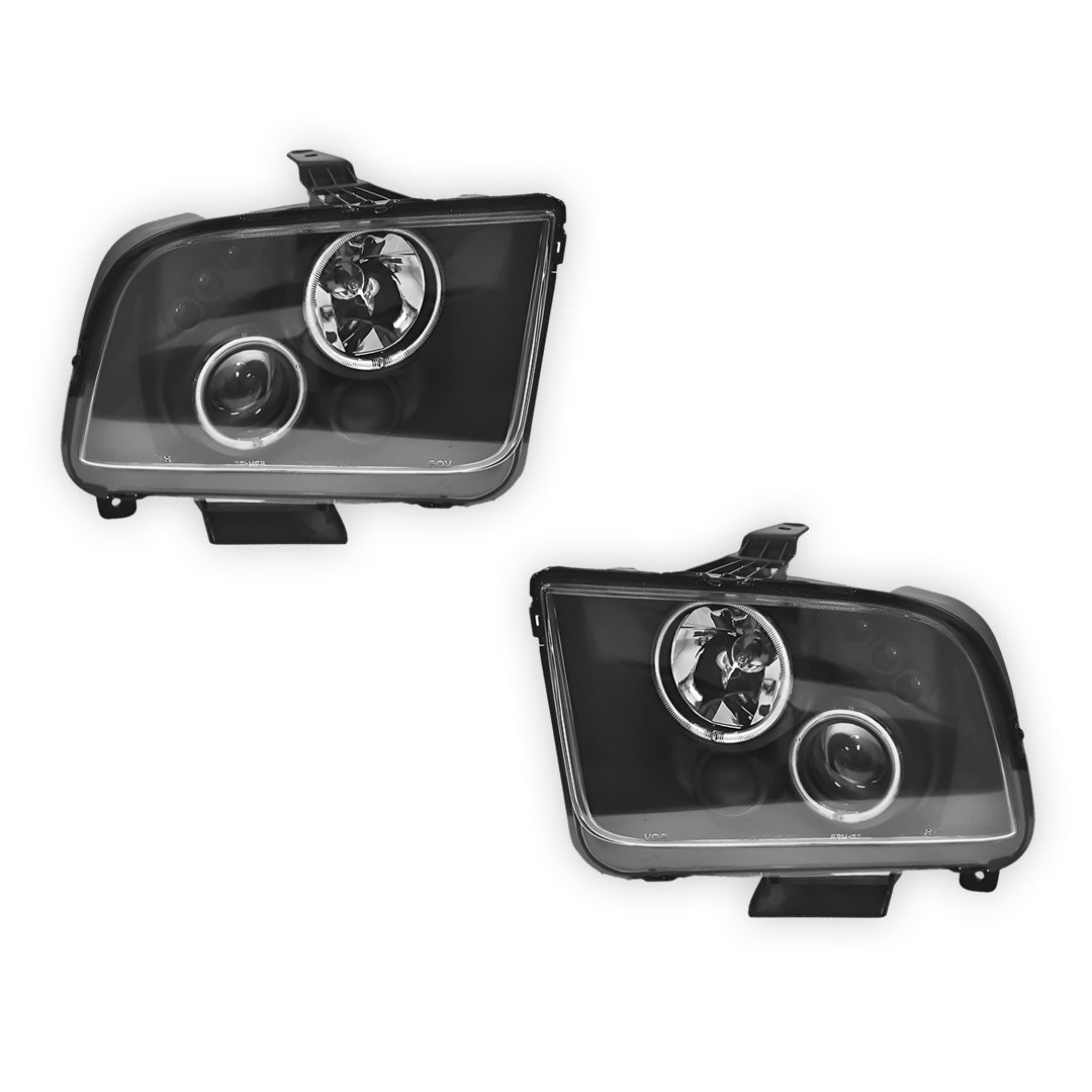 Ford Mustang (2005 - 2009) Black CCFL Angel Eyes Projector Headlights LH + RH