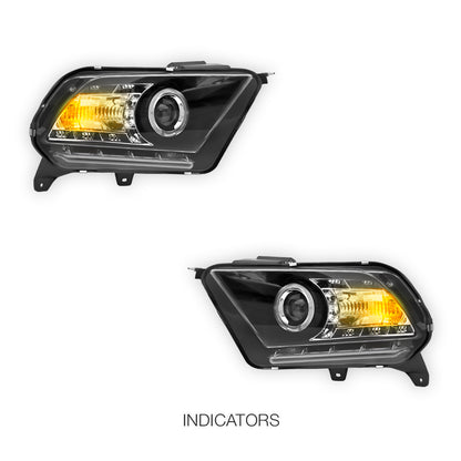 Ford Mustang (2010 - 2012) Black LED DRL & CCFL Projector Angel Eyes Headlights LH + RH