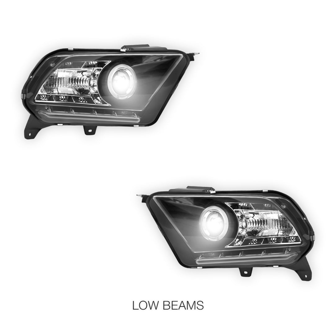 Ford Mustang (2010 - 2012) Black LED DRL & CCFL Projector Angel Eyes Headlights LH + RH