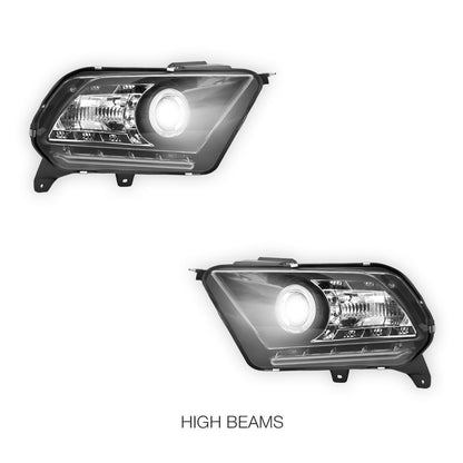 Ford Mustang (2010 - 2012) Black LED DRL & CCFL Projector Angel Eyes Headlights LH + RH
