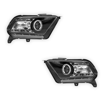 Ford Mustang (2010 - 2012) Black LED DRL & CCFL Projector Angel Eyes Headlights LH + RH