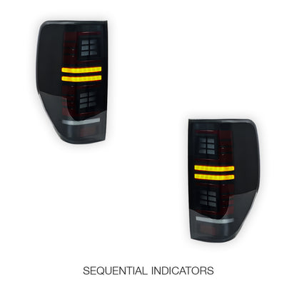 Ford Ranger PX MK1 MK2 MK3 (2011 - 2022) Smoked Block 3D Stripe Bars Sequential Tail Lights LH + RH