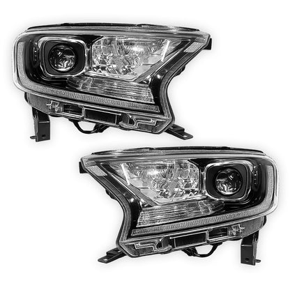 Ford Ranger PX MK3 / Wildtrak / Wildtrak X (2020 - 2022) Genuine Black Square Projector Headlights LH + RH