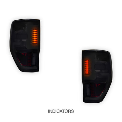 Ford Ranger Raptor PX T6 (2018 - 2021) Smoked 3D Stripe Bar Full LED Tail Lights LH + RH