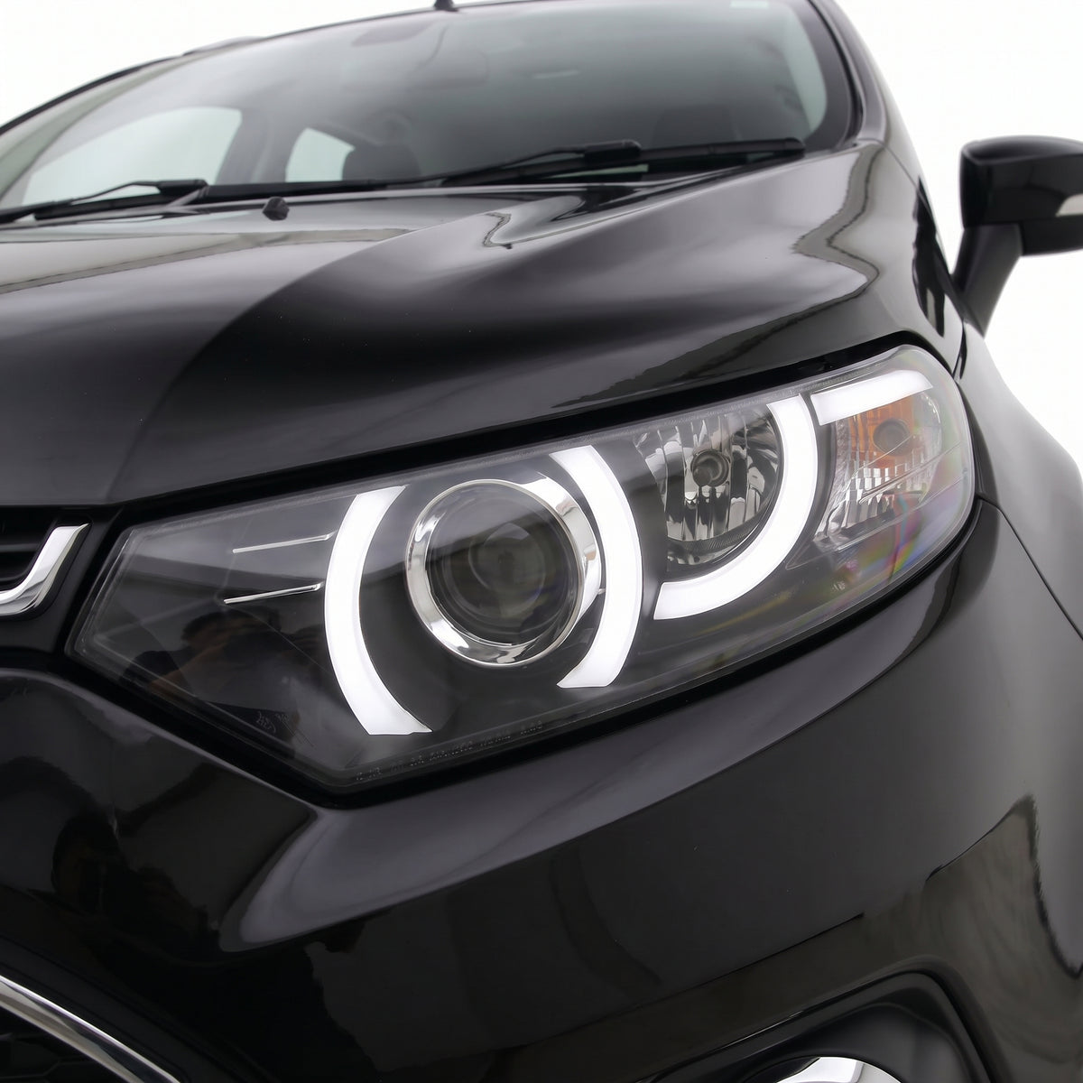 Ford Ecosport BK (2013 - 2016) Black 3D Stripe Bar LED DRL Projector Headlights LH + RH installed close-up