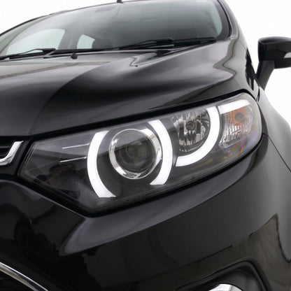 Ford Ecosport BK (2013 - 2016) Black 3D Stripe Bar LED DRL Projector Headlights LH + RH installed close-up