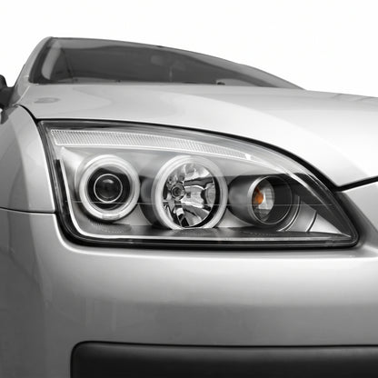Ford Focus LS / LT (2005- 2008) CCFL Angel-Eyes DRL Projector Headlights LH + RH installed close-up
