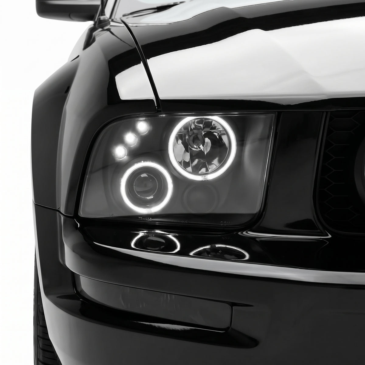 Ford Mustang (2005 - 2009) Black CCFL Angel Eyes Projector Headlights LH + RH