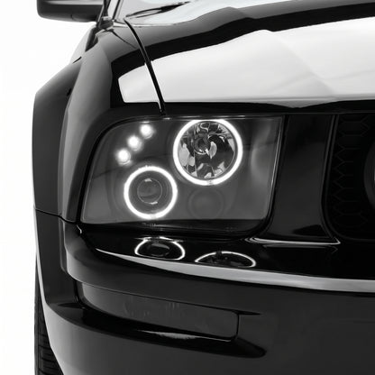 Ford Mustang (2005 - 2009) Black CCFL Angel Eyes Projector Headlights LH + RH