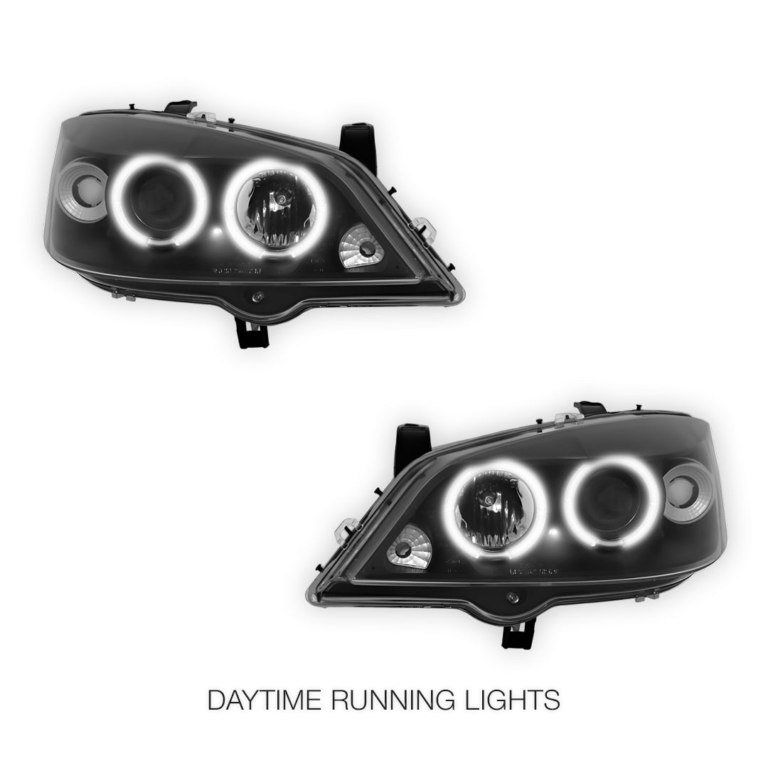 Holden Astra G Sedan / Hatch / Convertible (1998 - 2004) Black CCFL Angel Eyes Projector Headlights LH + RH
