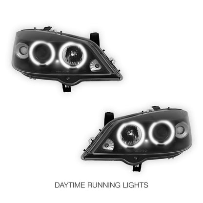 Holden Astra G Sedan / Hatch / Convertible (1998 - 2004) Black CCFL Angel Eyes Projector Headlights LH + RH