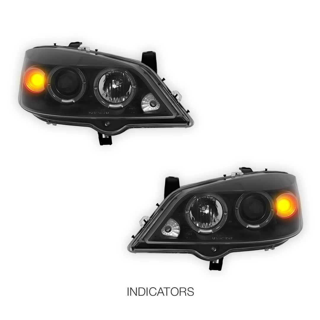 Holden Astra G Sedan / Hatch / Convertible (1998 - 2004) Black CCFL Angel Eyes Projector Headlights LH + RH