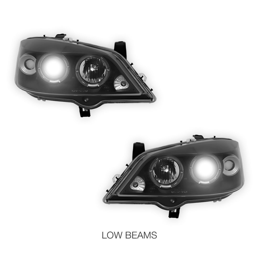 Holden Astra G Sedan / Hatch / Convertible (1998 - 2004) Black CCFL Angel Eyes Projector Headlights LH + RH