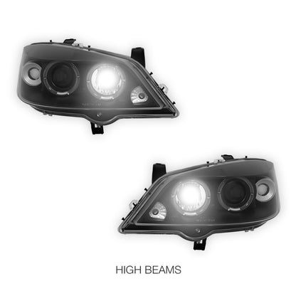 Holden Astra G Sedan / Hatch / Convertible (1998 - 2004) Black CCFL Angel Eyes Projector Headlights LH + RH