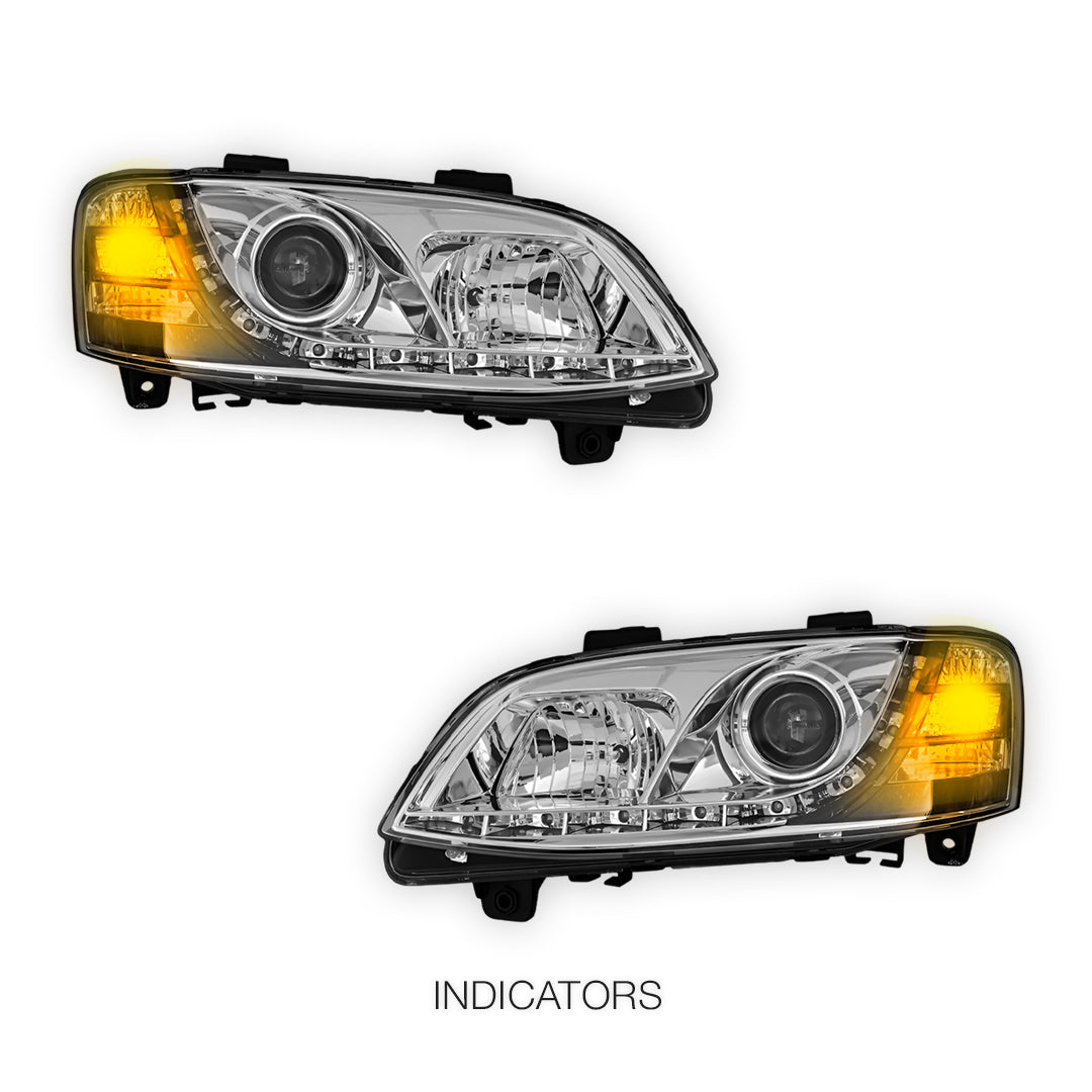 Holden Commodore VE Series 1 HSV (2006 - 2013) Crystal DRL LED Projector Headlights LH + RH