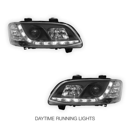 Holden Commodore VE Series 2 HSV (2009 - 2013) Black DRL LED Projector Headlights LH + RH
