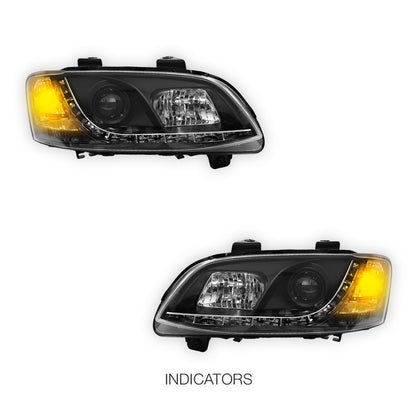 Holden Commodore VE Series 2 HSV (2009 - 2013) Black DRL LED Projector Headlights LH + RH