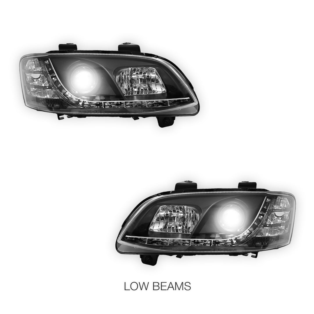 Holden Commodore VE Series 2 HSV (2009 - 2013) Black DRL LED Projector Headlights LH + RH