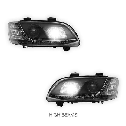 Holden Commodore VE Series 2 HSV (2009 - 2013) Black DRL LED Projector Headlights LH + RH