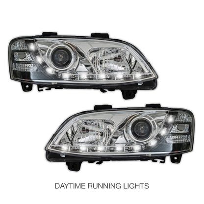 Holden Commodore VE Series 2 HSV (2010 - 2013) Crystal DRL LED Projector Headlights LH + RH